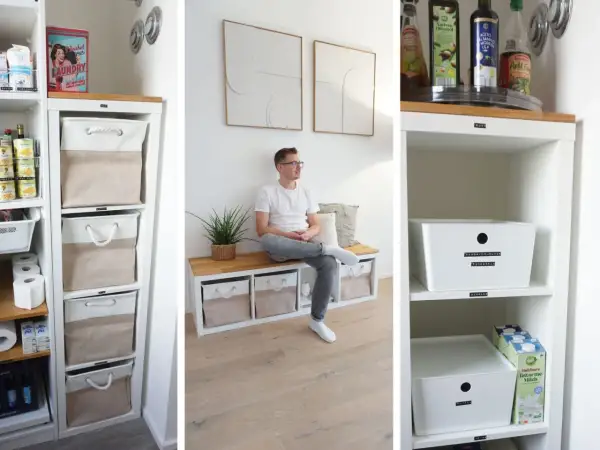 Praktische Kallax Ideen: Aufbewahrungsboxen und Sitzbank für Ordnung und Stil.